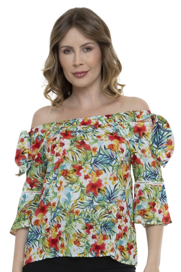 Blusa Ciganinha Estampa Floral Detalhe De Babado - Imagem 2