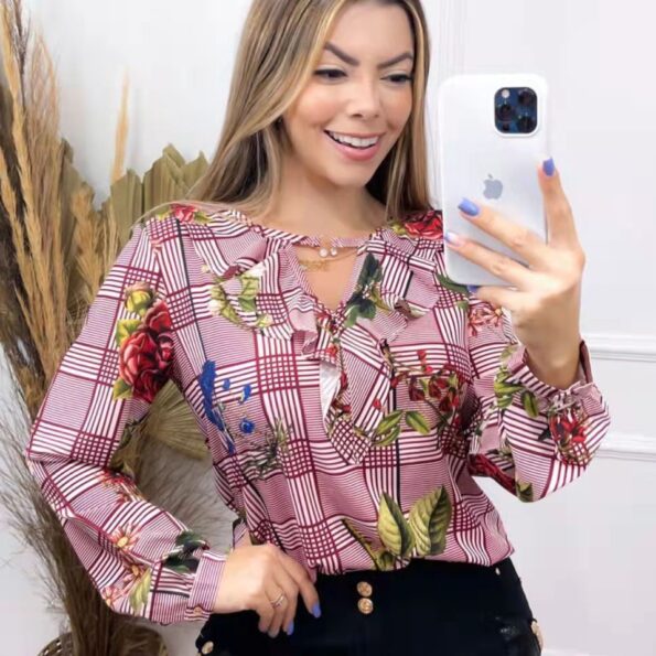 blusa_floral_gola_babado_manga_longa_1_.jpeg Blusa Chiffon Floral Gola Babado Manga Longa - Imagem 1