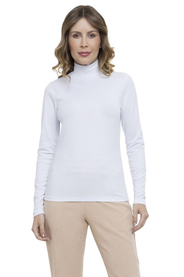 Blusa Manga Longa Crepe Gola Alta Branca - Imagem 2