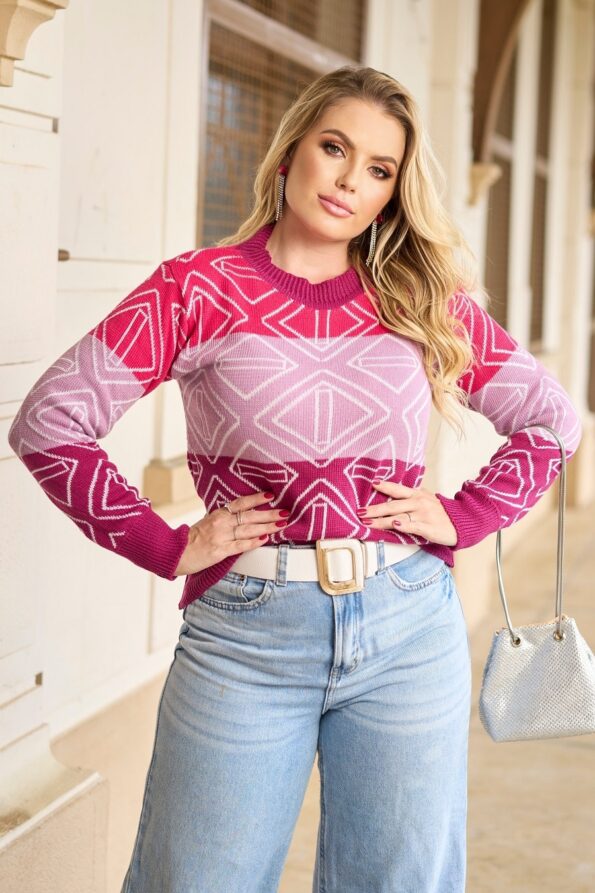 Blusa Tricot Geometrica Manga Longa - Imagem 3