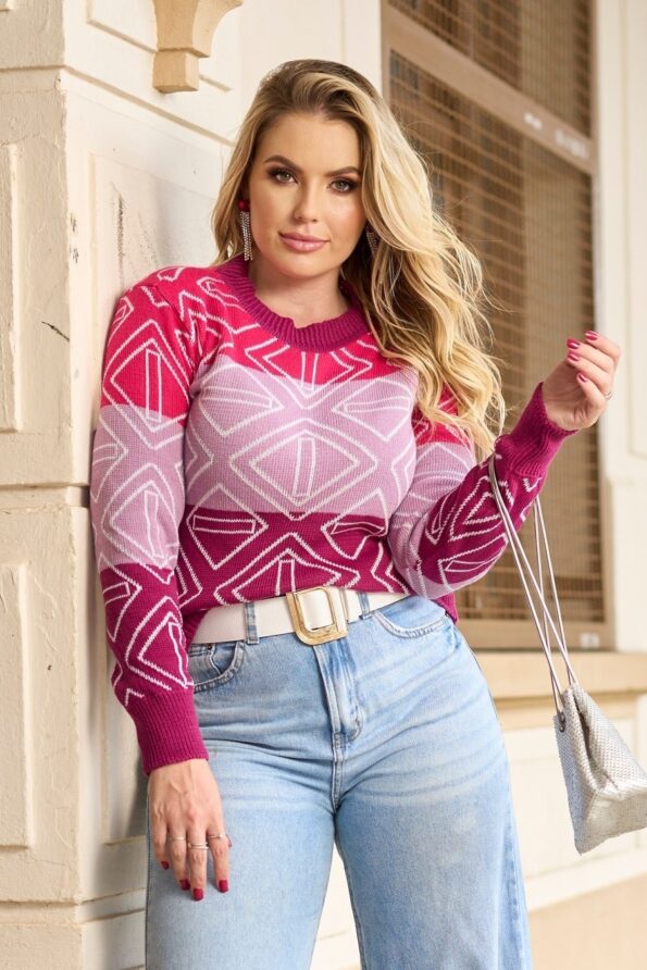 Blusa Tricot Geometrica Manga Longa - Imagem 4