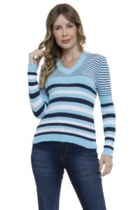 Blusa Tricot Manga Longa Listra Gola V - Imagem 5