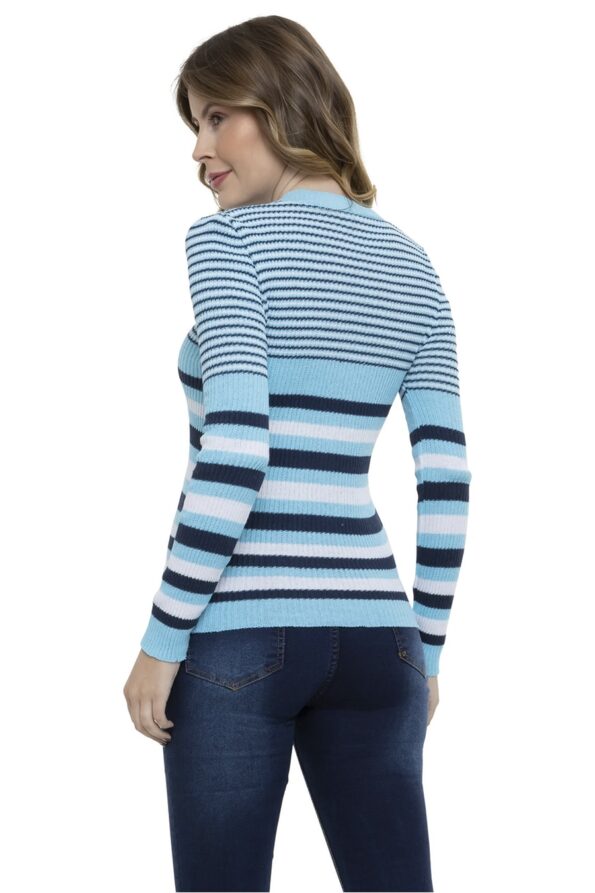 Blusa Tricot Manga Longa Listra Gola V - Imagem 7