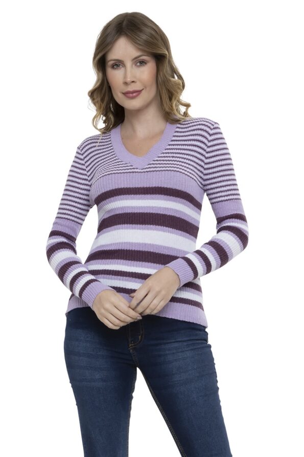 Blusa Tricot Manga Longa Listra Gola V - Imagem 2