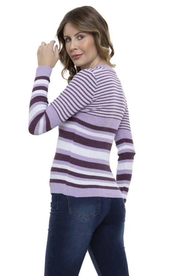 Blusa Tricot Manga Longa Listra Gola V - Imagem 4