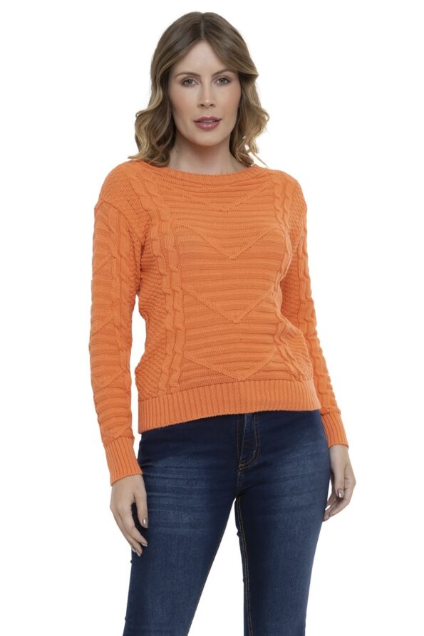 Blusa Tricot Relevo Trançada Manga Longa - Imagem 4