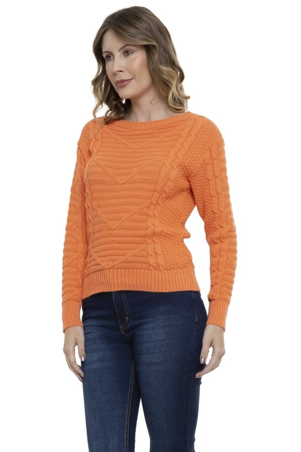 Blusa Tricot Relevo Trançada Manga Longa - Imagem 5