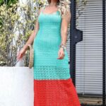 Vestido Longo Tricot Bicolor Vazado