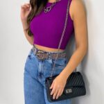 Cropped Básico Canelado Tricot Modal