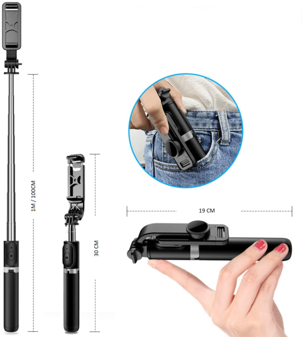 bastão de selfie stick l02 com bluetooth e tambem tripe