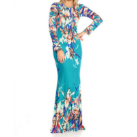vestido longo viscolycra manga longa estampa