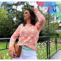 blusa tricot coração manga longa