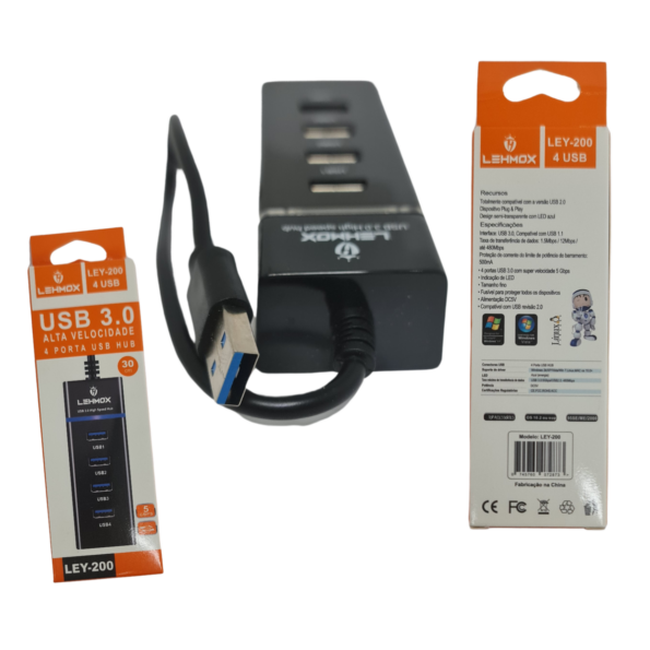hub usb 4 portas usb alta velocidade 3.0 30 cm ley 200