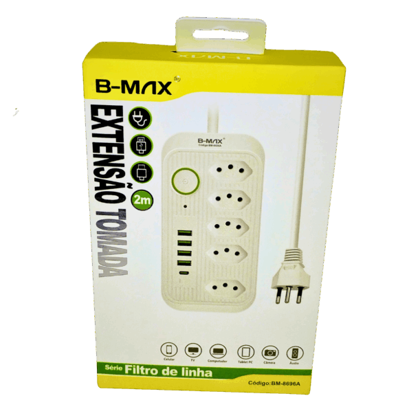 extensão tomada filtro de linha 5 tomadas + 4 usb + 1 tipo c