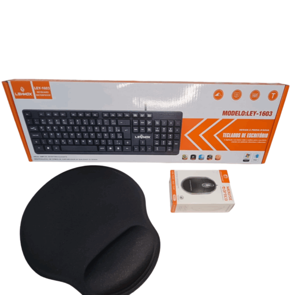 kit teclado e mouse com fio + mousepad ergonômico confort