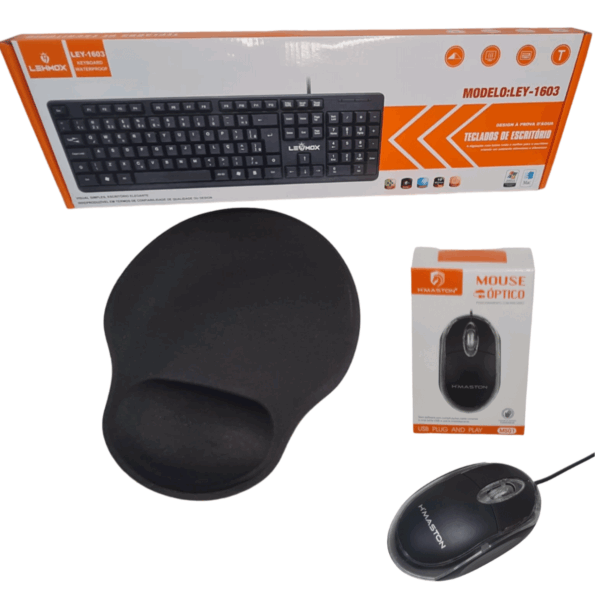 kit teclado e mouse com fio + mousepad ergonômico confort