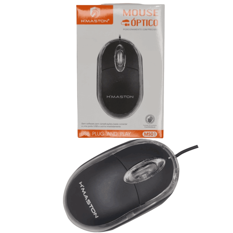 mouse Óptico com fio preto plug and play com led silencioso