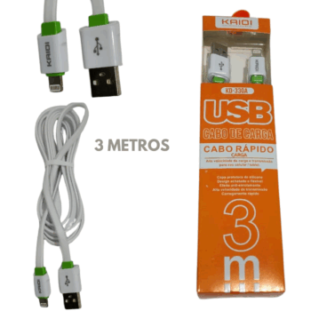 cabo carga rápida reforçado usb lightning 3 metros kaidi