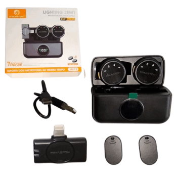 microfone sem fio lapela 2 em 1 lightning p/ iphone dura 7h