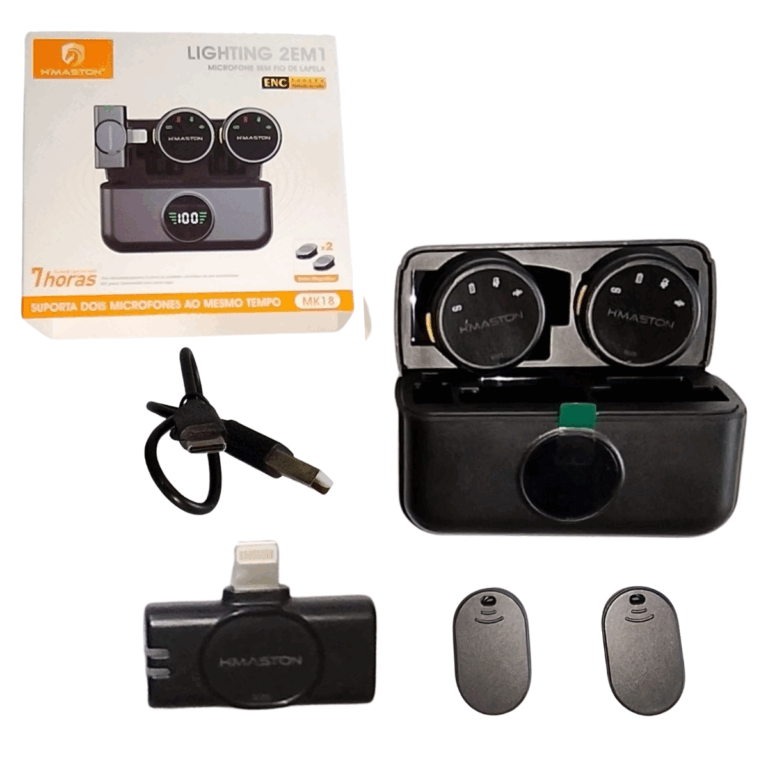 microfone sem fio lapela 2 em 1 lightning p/ iphone dura 7h