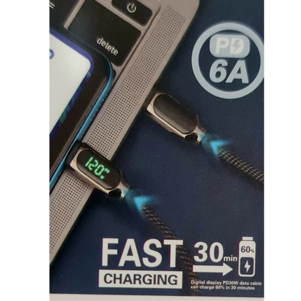 cabo tipo c tipo c 6a pd display de voltagem turbo 1metro