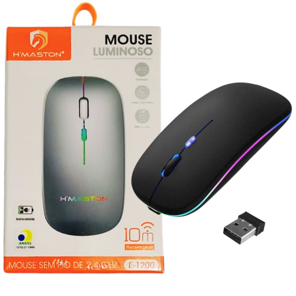 mouse sem fio recarregável rgb h'maston e 1200 alta precisão