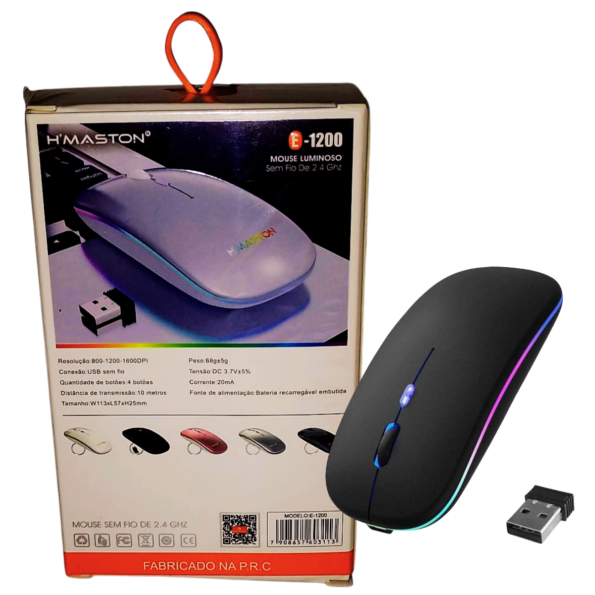 mouse sem fio recarregável rgb h'maston e 1200 alta precisão