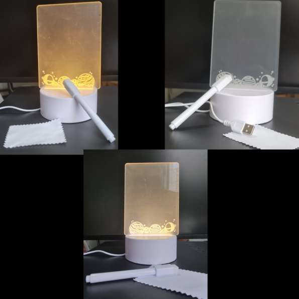 luminária 3 cores lousa recados acrílico escreve apaga 3d