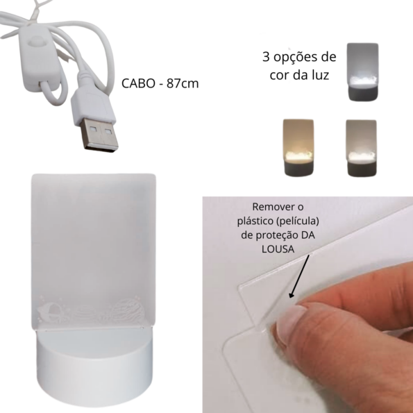 luminária 3 cores lousa recados acrílico escreve apaga 3d